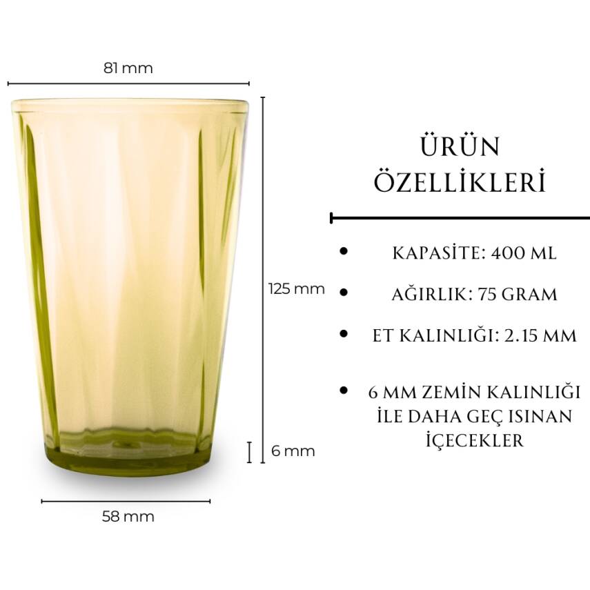 Rodoplu Basics | Meşrubat Bardağı, Sarı, 6 Adet, Kırılmaz, Cam Görünümlü Plastik Bardak, 400 ml - 5