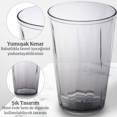 Rodoplu Basics | Meşrubat Bardağı, Şeffaf, 6 Adet, Kırılmaz, Cam Görünümlü Plastik Bardak, 400 ml - 2
