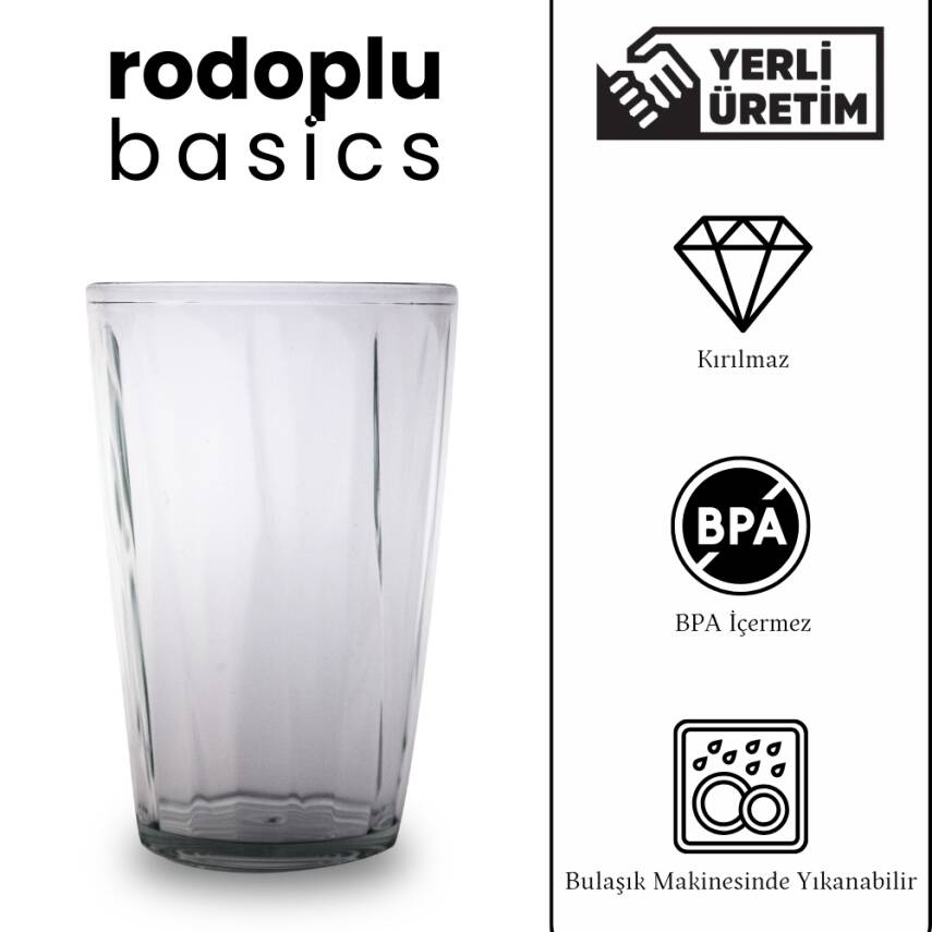 Rodoplu Basics | Meşrubat Bardağı, Şeffaf, Kırılmaz, Cam Görünümlü Plastik Bardak, 400 ml - 4