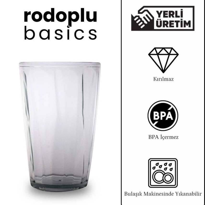 Rodoplu Basics Mika Bardak, Kırılmaz Plastik, 400 ml, Şeffaf - 4