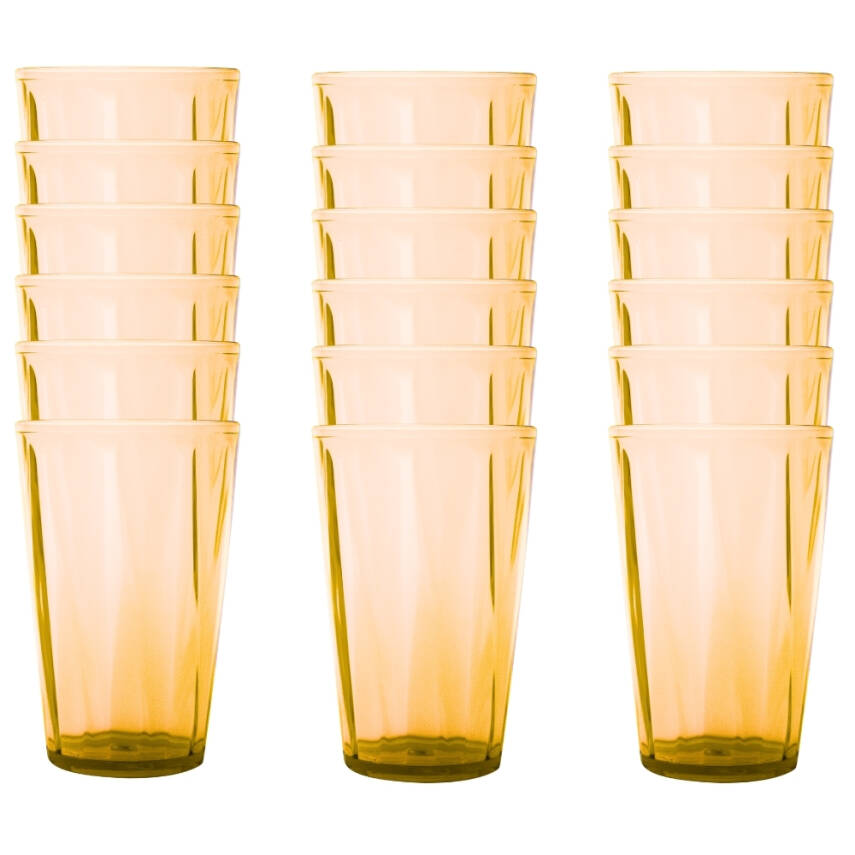 Rodoplu Basics | Meşrubat Bardağı, Turuncu, 18 Adet, Kırılmaz, Cam Görünümlü Plastik Bardak, 400 ml - 1