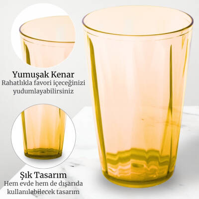 Rodoplu Basics | Meşrubat Bardağı, Turuncu, 18 Adet, Kırılmaz, Cam Görünümlü Plastik Bardak, 400 ml - 2