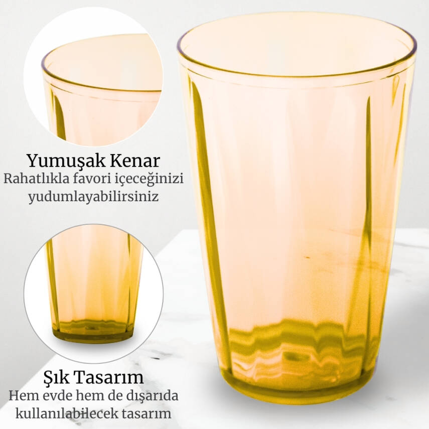 Rodoplu Basics Meşrubat Bardağı, Turuncu, Kırılmaz, Cam Görünümlü Plastik Bardak, 400 ml - 2
