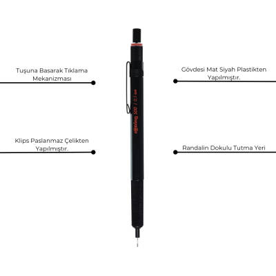 Rotring 500 Versatil Kalem 0.5 mm – Siyah, Teknik Çizim, Metal Uçlu - 4