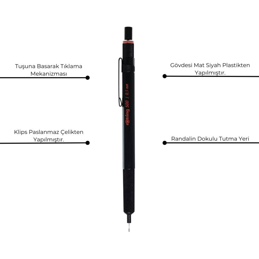 Rotring 500 Versatil Kalem 0.5 mm – Siyah, Teknik Çizim, Metal Uçlu - 4