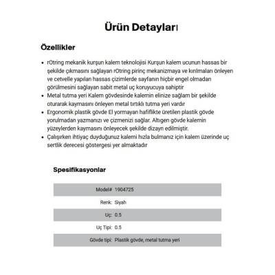 Rotring 500 Versatil Kalem 0.5 mm, Teknik Çizim, Metal Uçlu, Siyah - 6