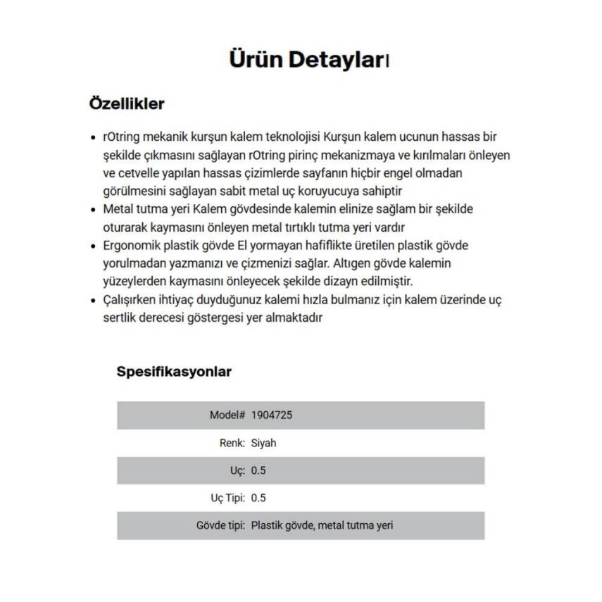 Rotring 500 Versatil Kalem 0.5 mm, Teknik Çizim, Metal Uçlu, Siyah - 6