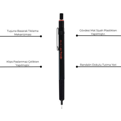 Rotring 500 Versatil Kalem 0.7 mm – Siyah, Teknik Çizim, Metal Uçlu - 5