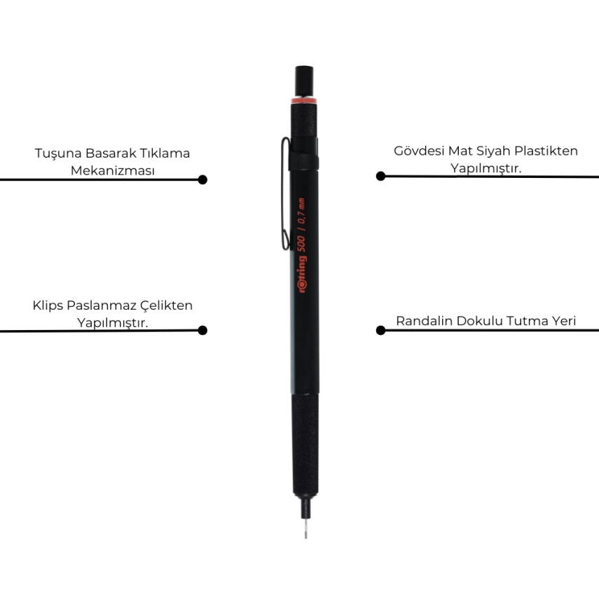Rotring 500 Versatil Kalem 0.7 mm – Siyah, Teknik Çizim, Metal Uçlu - 5