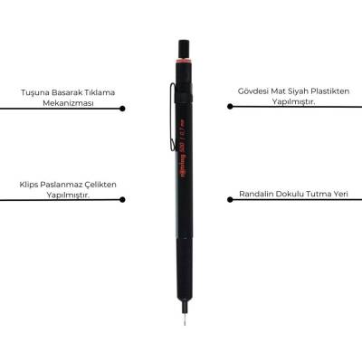 Rotring 500 Versatil Kalem 0.7 mm, Teknik Çizim, Metal Uçlu, Siyah - 5