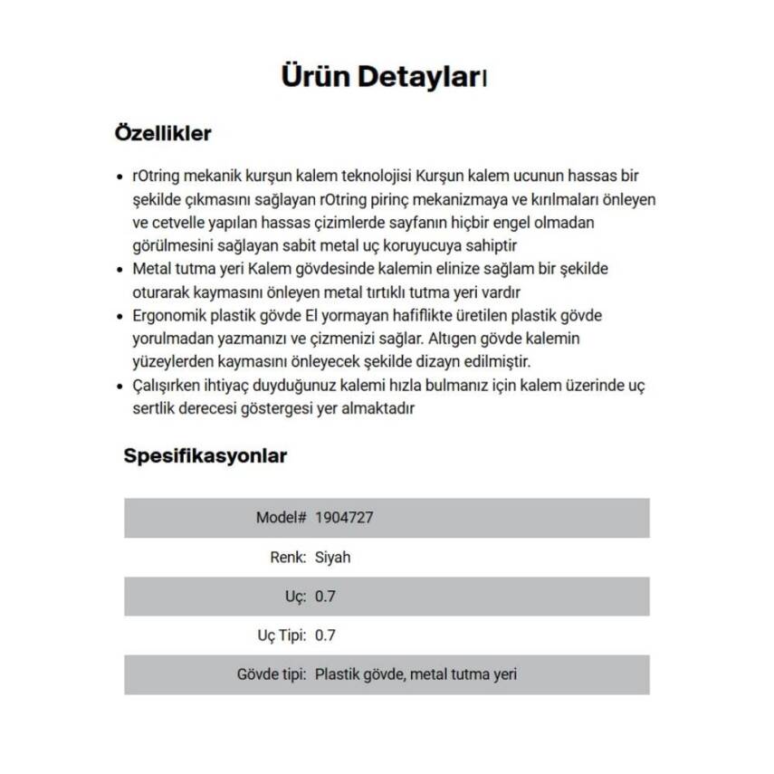 Rotring 500 Versatil Kalem 0.7 mm, Teknik Çizim, Metal Uçlu, Siyah - 8
