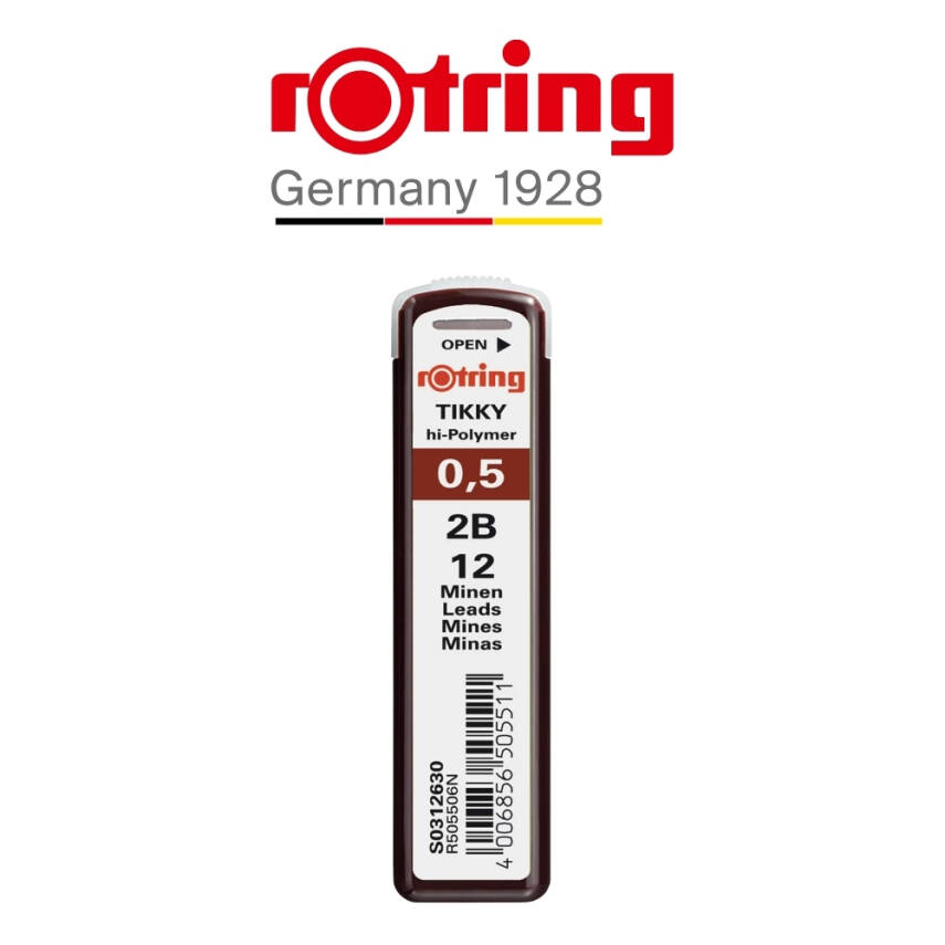 Rotring Min 0.5 mm 2B Kalem Ucu, 12 Uçlu, Yüksek Polimer, Siyah - 3