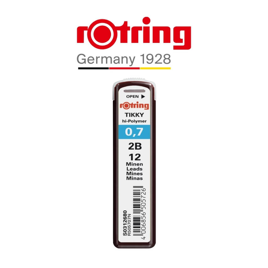 Rotring Min 0.7 mm 2B Kalem Ucu, 12 Uçlu, Yüksek Polimer, Siyah - 3