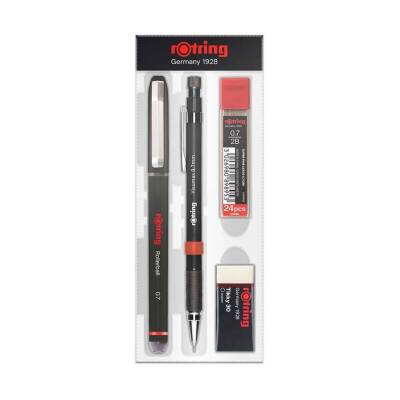 Rotring Ofis Seti, 0.7 Roller ve Versatil, Silgi, Uç Hediyeli, Siyah - Rotring