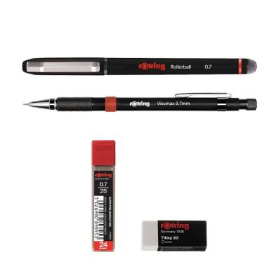 Rotring Ofis Seti, 0.7 Roller ve Versatil, Silgi, Uç Hediyeli, Siyah - 6