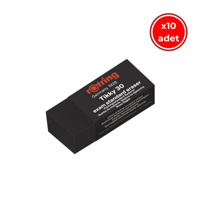 Rotring Tikky 30 Sınav Silgisi, 10 Adet, Siyah, İz Bırakmaz ve Tozsuz - 1