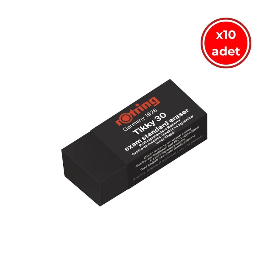 Rotring Tikky 30 Sınav Silgisi, 10 Adet, Siyah, İz Bırakmaz ve Tozsuz - 1