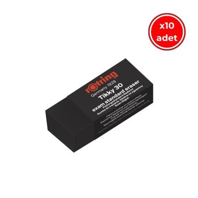 Rotring Tikky 30 Sınav Silgisi, 10 Adet, İz Bırakmaz ve Tozsuz, Siyah - Rotring