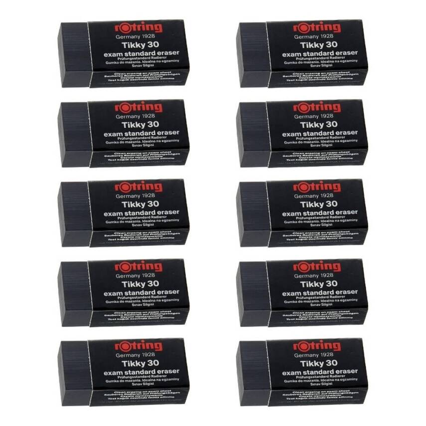 Rotring Tikky 30 Sınav Silgisi, 10 Adet, İz Bırakmaz ve Tozsuz, Siyah - 2