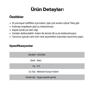 Rotring Tikky Retro Versatil Kalem 0.5 mm, Ergonomik, Metalik Mavi - 6