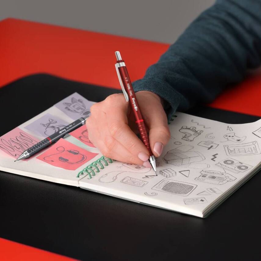 Rotring Tikky Retro Versatil Kalem 0.7 mm, Ergonomik,Metalik Kırmızı - 7