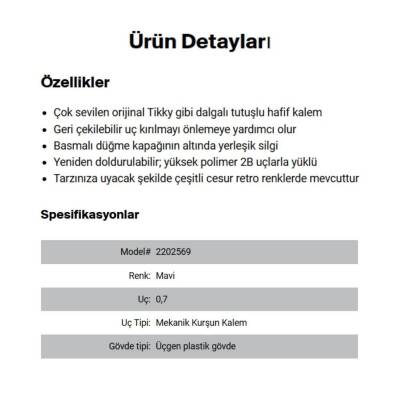 Rotring Tikky Retro Versatil Kalem 0.7 mm, Ergonomik, Metalik Mavi - 7