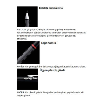 Rotring Tikky Versatil Kalem 0.5mm, Bordo, Ergonomik ve Dayanıklı Yapı - 5