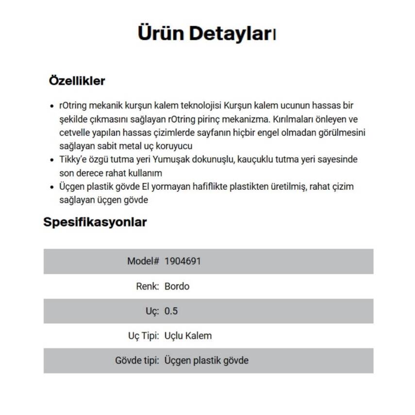 Rotring Tikky Versatil Kalem 0.5mm, Ergonomik ve Dayanıklı Yapı, Bordo - 4