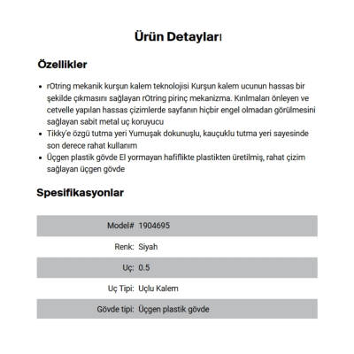 Rotring Tikky Versatil Kalem 0.5mm, Siyah, Ergonomik ve Dayanıklı Yapı - 5
