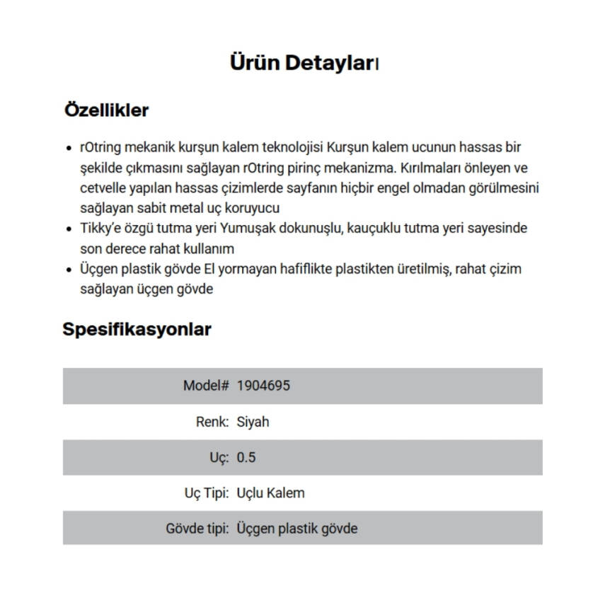 Rotring Tikky Versatil Kalem 0.5mm, Siyah, Ergonomik ve Dayanıklı Yapı - 5
