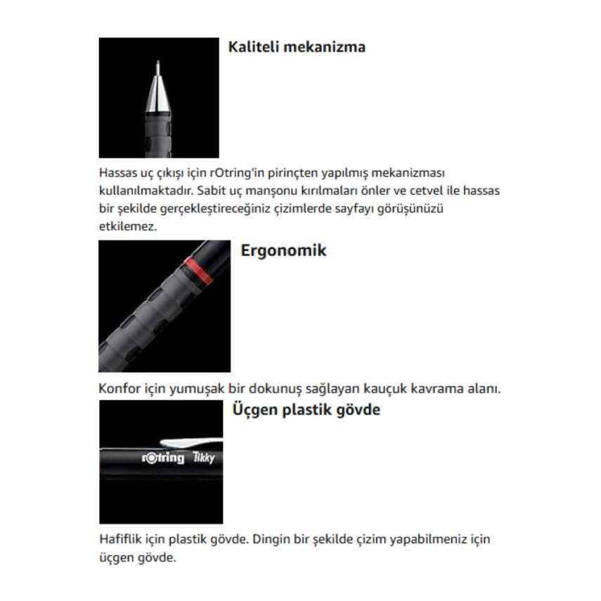 Rotring Tikky Versatil Kalem 0.5mm, Siyah, Ergonomik ve Dayanıklı Yapı - 6