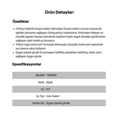 Rotring Tikky Versatil Kalem 0.5mm, Ergonomik ve Dayanıklı Yapı, Siyah - 5