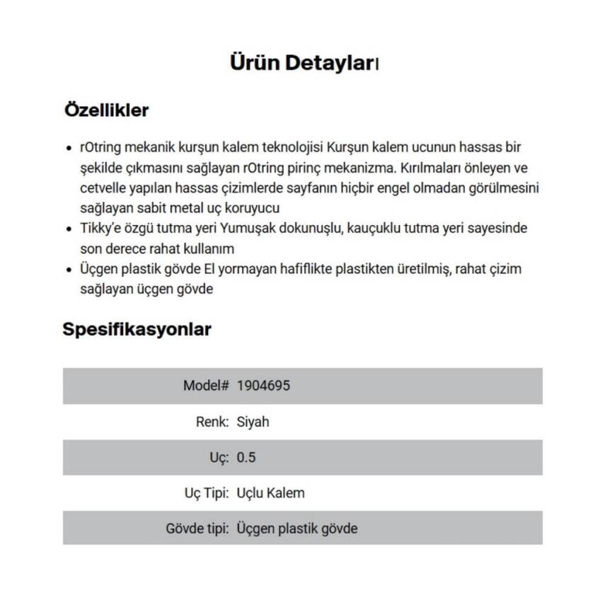 Rotring Tikky Versatil Kalem 0.5mm, Ergonomik ve Dayanıklı Yapı, Siyah - 5