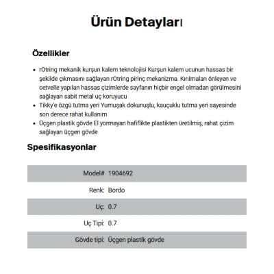 Rotring Tikky Versatil Kalem 0.7mm, Bordo, Ergonomik ve Dayanıklı Yapı - 6