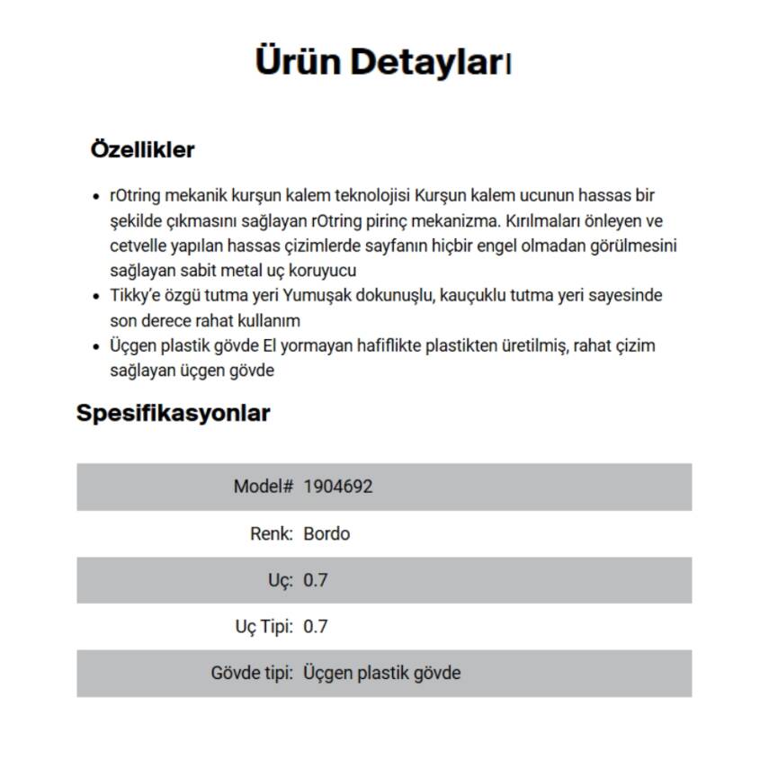 Rotring Tikky Versatil Kalem 0.7mm, Bordo, Ergonomik ve Dayanıklı Yapı - 6