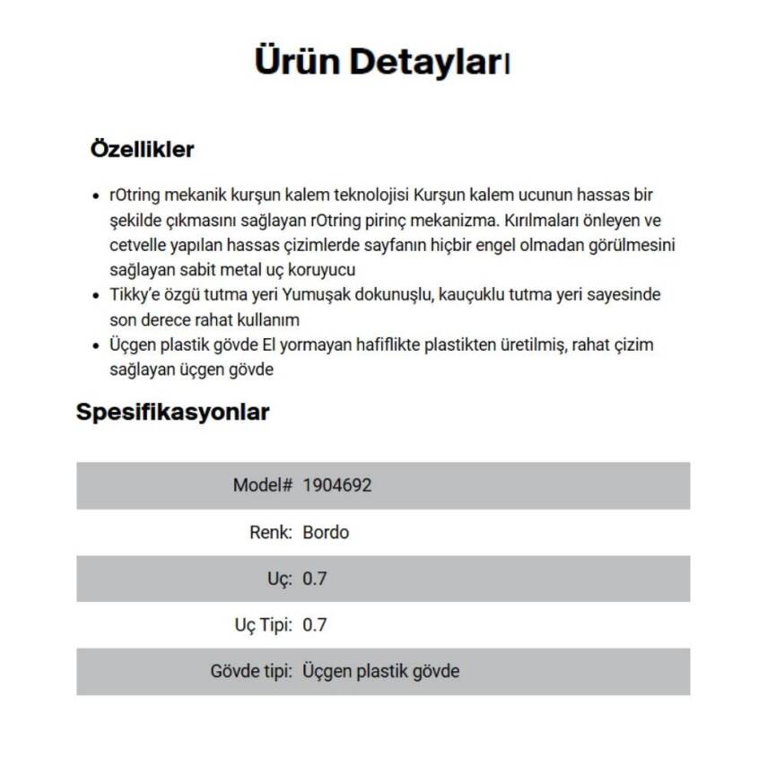 Rotring Tikky Versatil Kalem 0.7mm, Ergonomik ve Dayanıklı Yapı, Bordo - 6