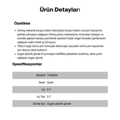 Rotring Tikky Versatil Kalem 0.7mm, Siyah, Ergonomik ve Dayanıklı Yapı - 6