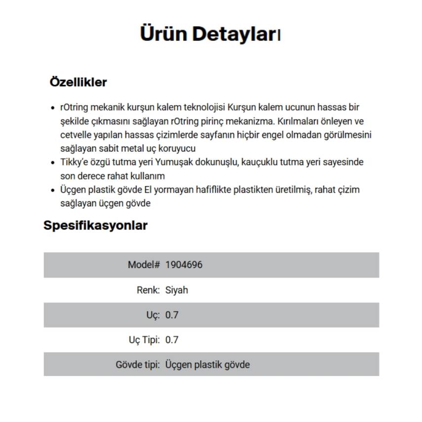 Rotring Tikky Versatil Kalem 0.7mm, Siyah, Ergonomik ve Dayanıklı Yapı - 6