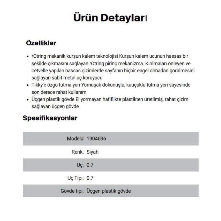 Rotring Tikky Versatil Kalem 0.7mm, Ergonomik ve Dayanıklı Yapı, Siyah - 6