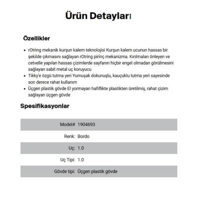 Rotring Tikky Versatil Kalem 0.9mm, Ergonomik ve Dayanıklı Yapı, Bordo - 5