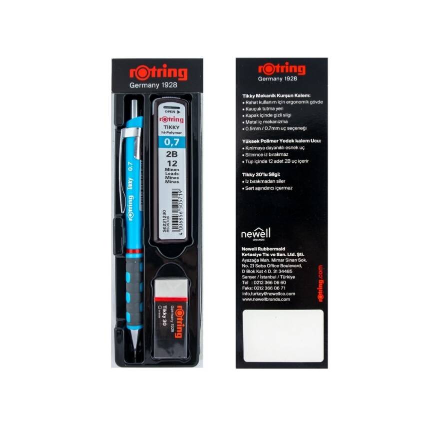 Rotring Tikky Versatil Kalem Seti 0.7mm, Açık Mavi, Silgi, Uç Hediyeli - 6