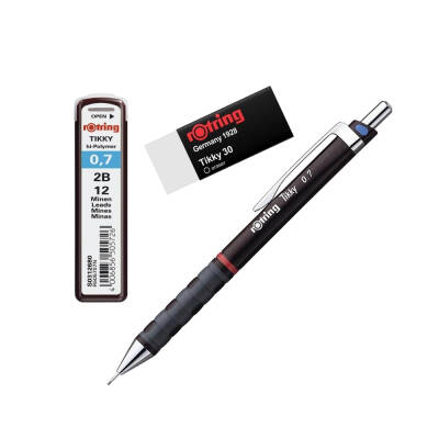 Rotring Tikky Versatil Kalem Seti 0.7 mm – Bordo, Silgi ve Uç Hediyeli - 5