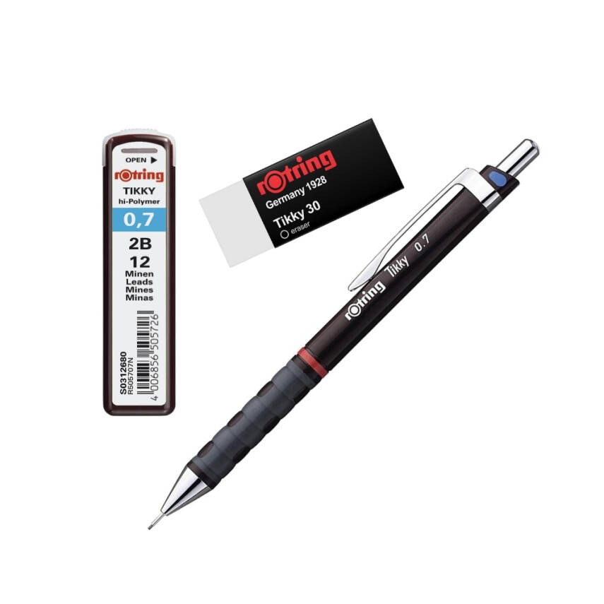 Rotring Tikky Versatil Kalem Seti 0.7 mm – Bordo, Silgi ve Uç Hediyeli - 5