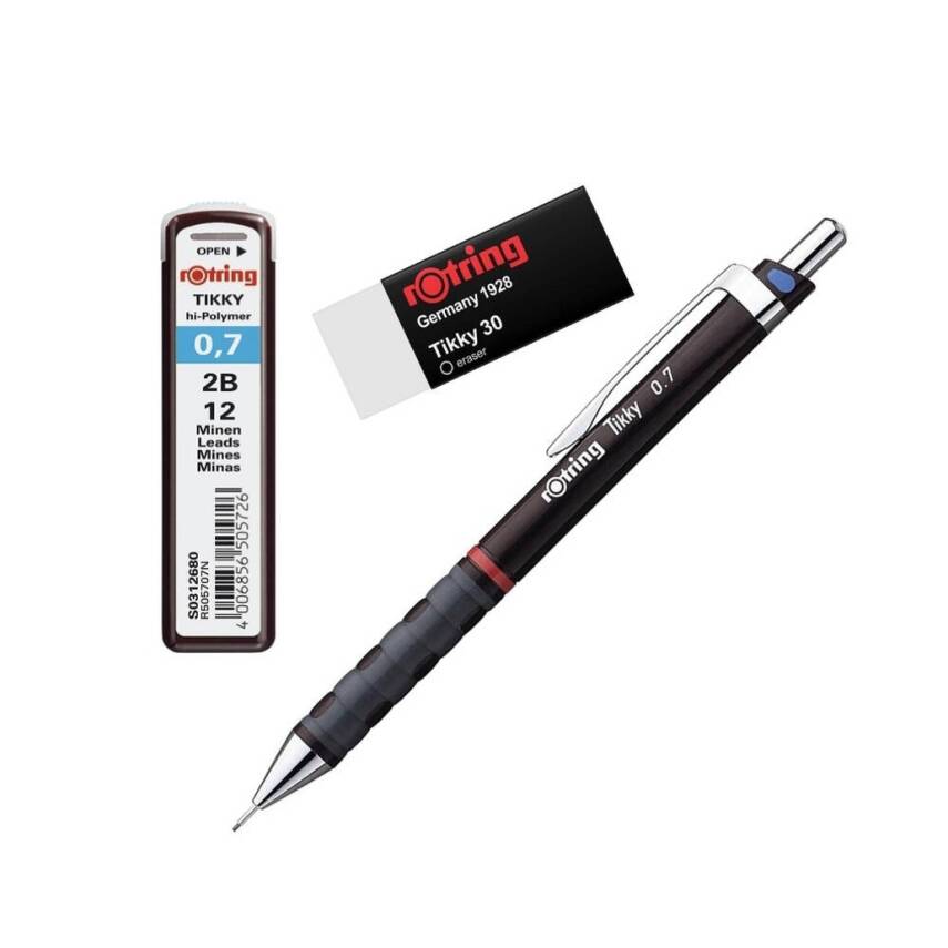 Rotring Tikky Versatil Kalem Seti 0.7 mm, 3'lü Set, Bordo - 5