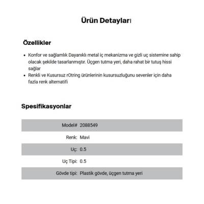 Rotring Visuclick Versatil Kalem 0.7mm, Ergonomik, Metal, Mavi - 4