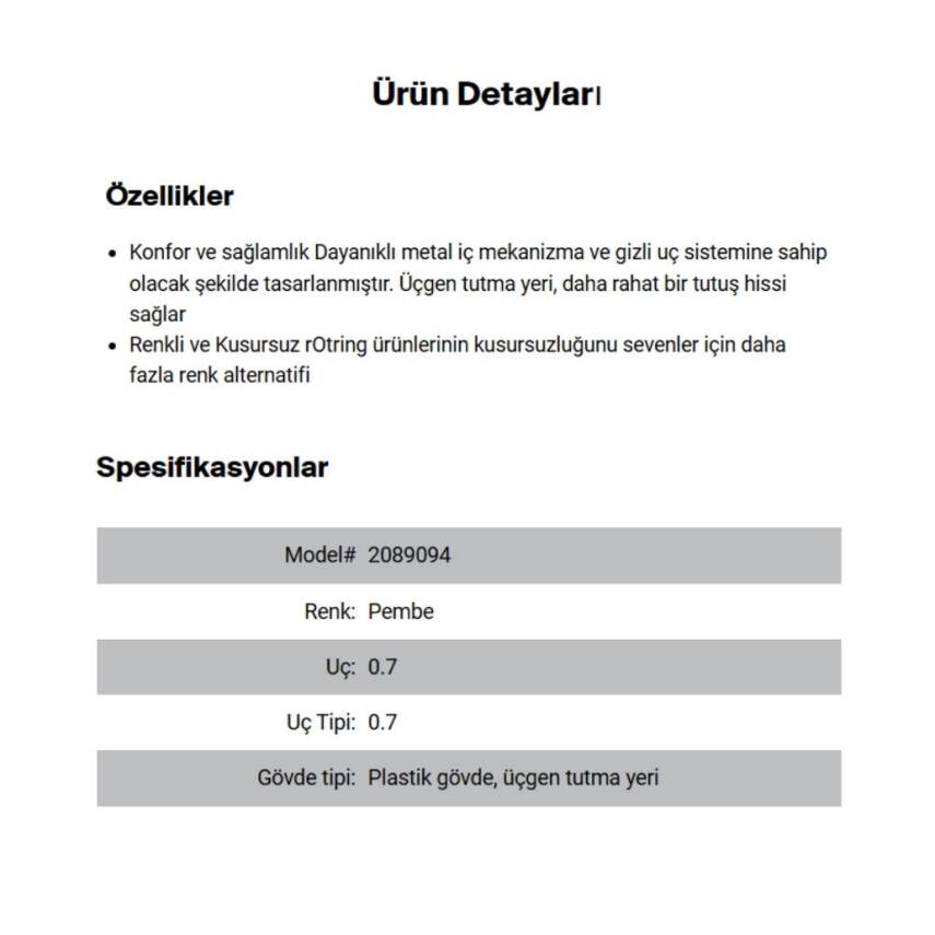 Rotring Visuclick Versatil Kalem 0.7 mm, Ergonomik, Metal, Opak Pembe - 5