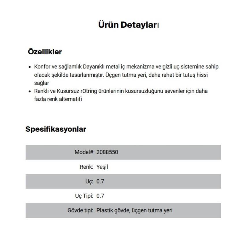 Rotring Visuclick Versatil Kalem 0.7 mm, Ergonomik, Metal, Opak Yeşil - 4