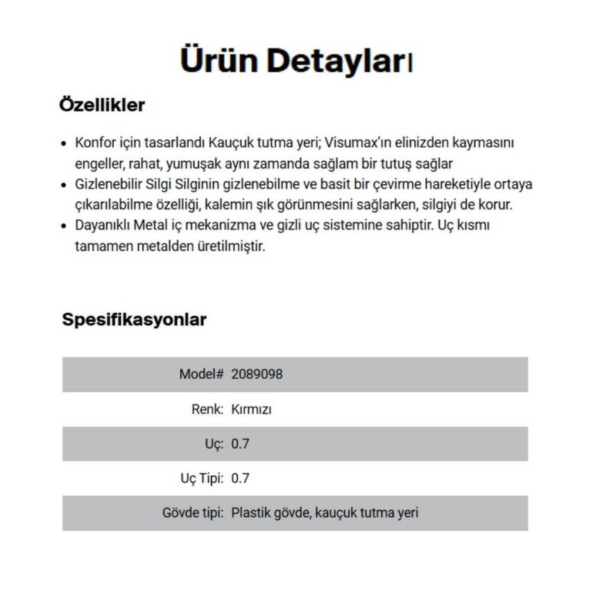 Rotring Visumax Versatil Kalem 0.7 mm, Kauçuk Tutuş, Silgili, Kırmızı - 4