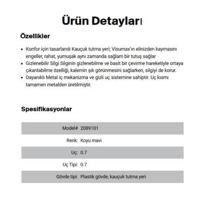 Rotring Visumax Versatil Kalem 0.7 mm, Kauçuk Tutuş, Silgili, Lacivert - 5