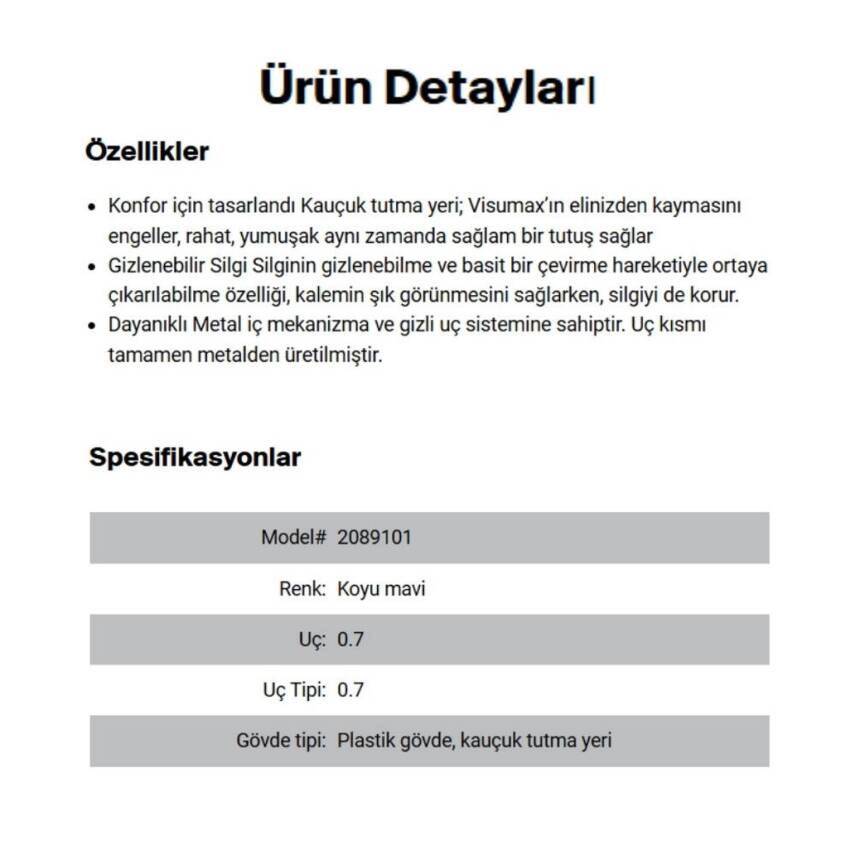Rotring Visumax Versatil Kalem 0.7 mm, Kauçuk Tutuş, Silgili, Lacivert - 5
